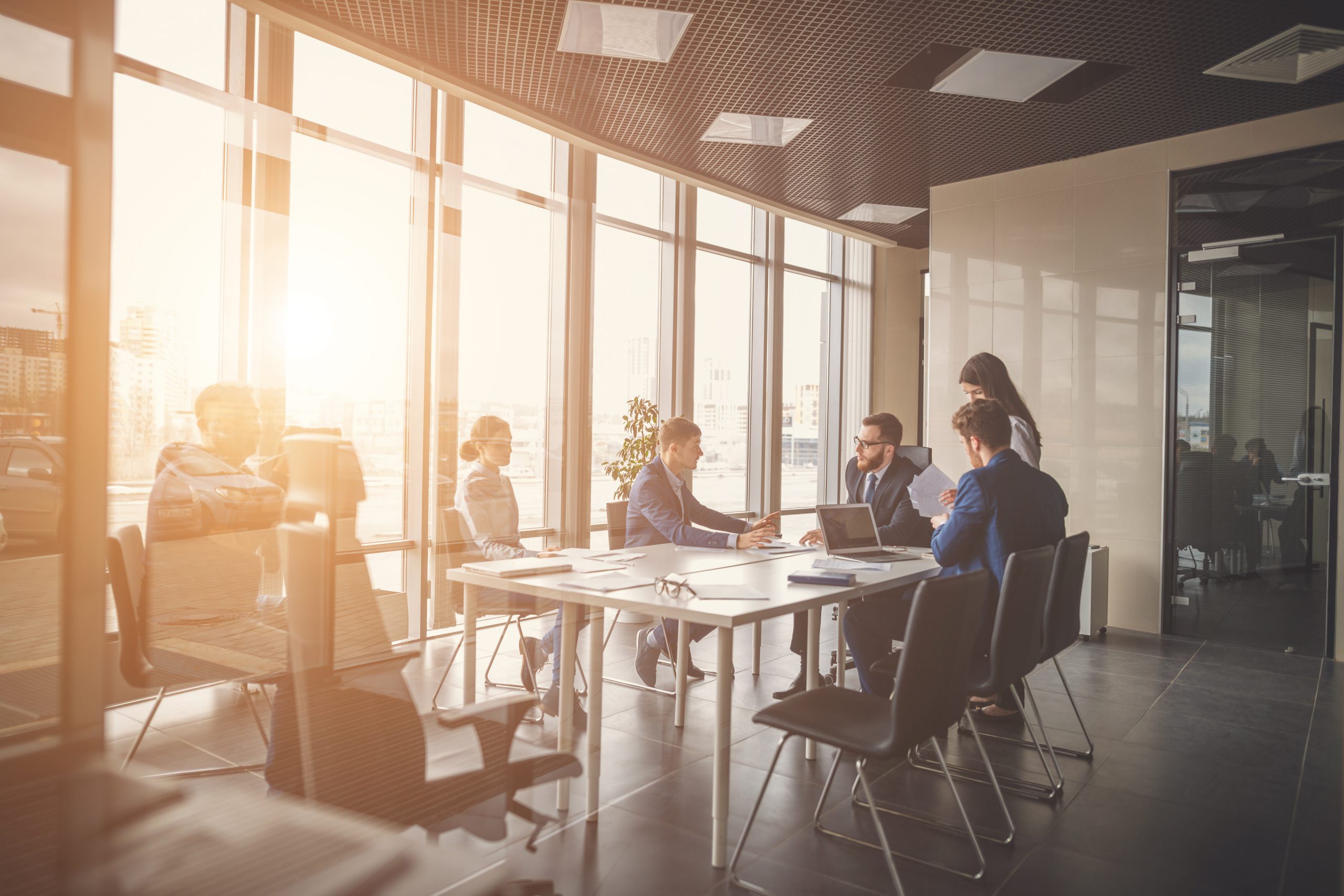 young business people group have meeting and working in modern bright office indoor